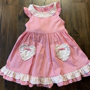 Darling Mae by RicRac and Ruffles pink dress with heart pockets size 3T